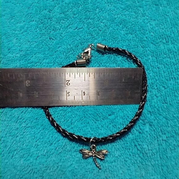 Black braided cord silvertone dragonfly bracelet - Picture 2 of 2